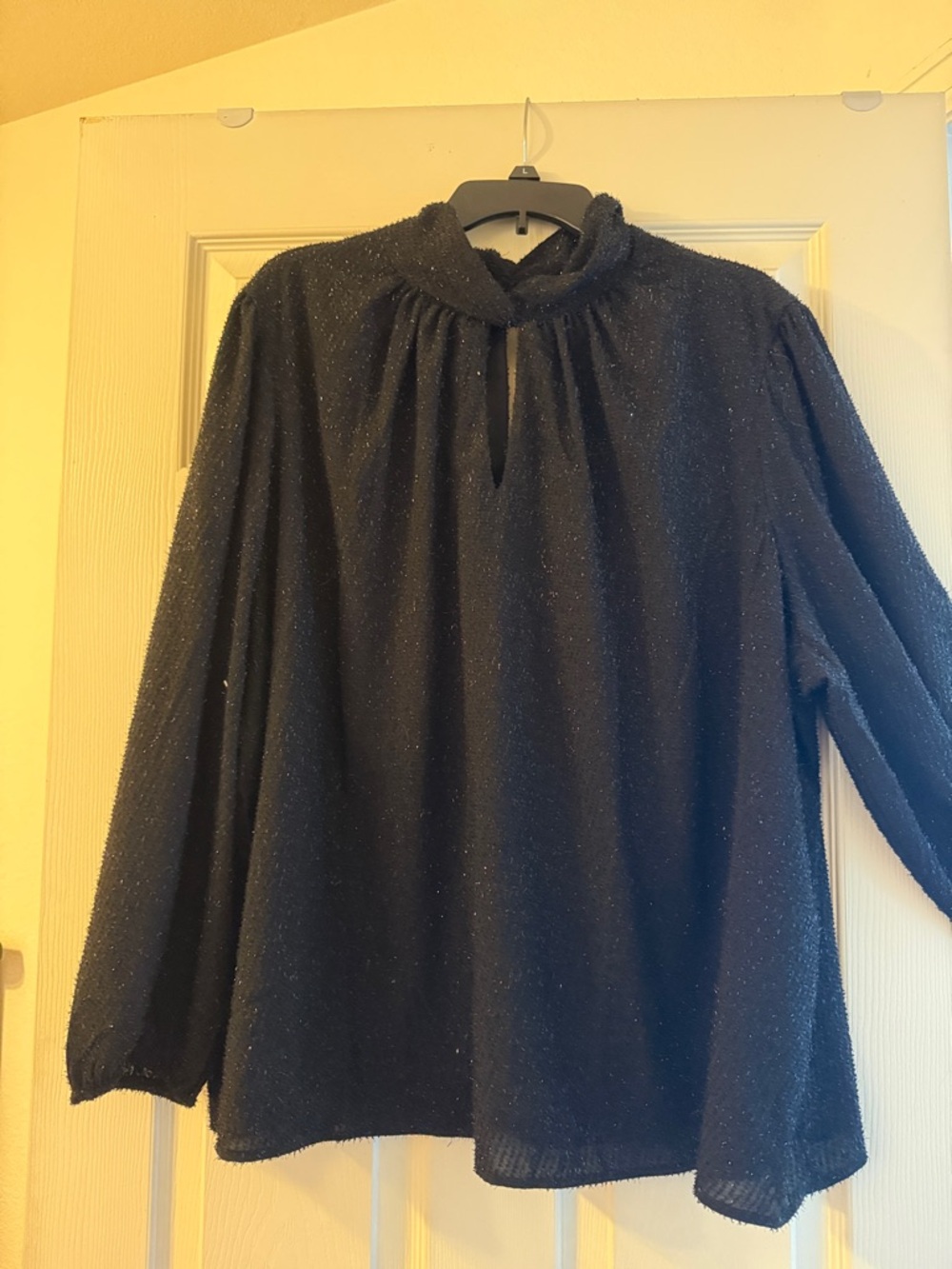 Nine West Black Sparkle Mock Neck Long-Sleeve Women's Top